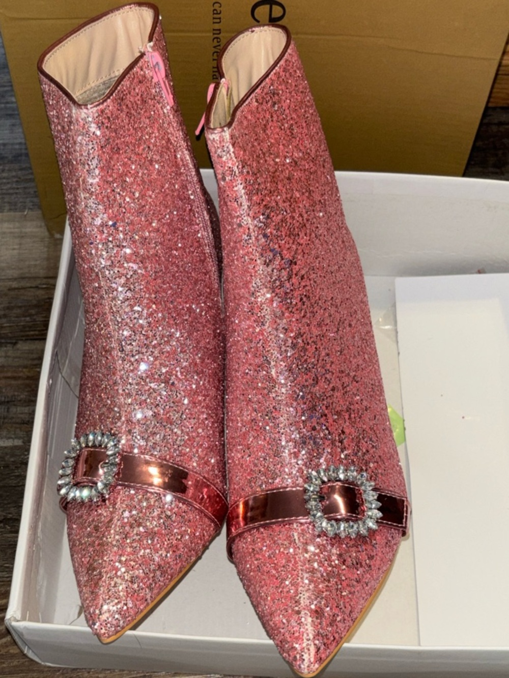 Glitter Boot Rhinestone Stiletto Heel Ankle Pink Boots Perphy Size 9 - Picture 2 of 8